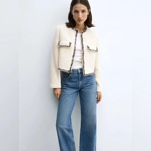 MNG Cinta Open Front Crop Tweed Jacket-Size Medium - Picture 1 of 13